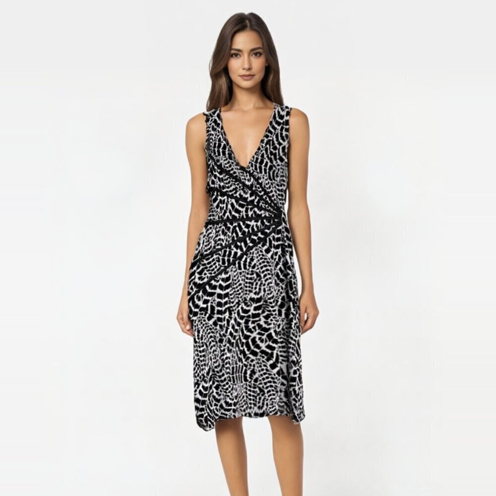 Connected Apparel Black & White sleeveless V neck midi dress Size 8